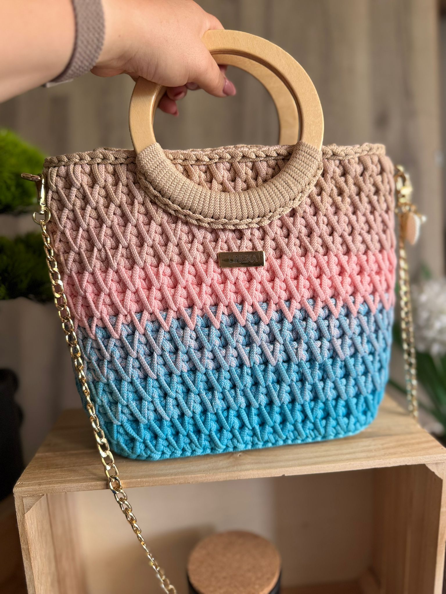 Torebka szydełkowa Lineka – Ombre Cotton Candy - obrazek 4