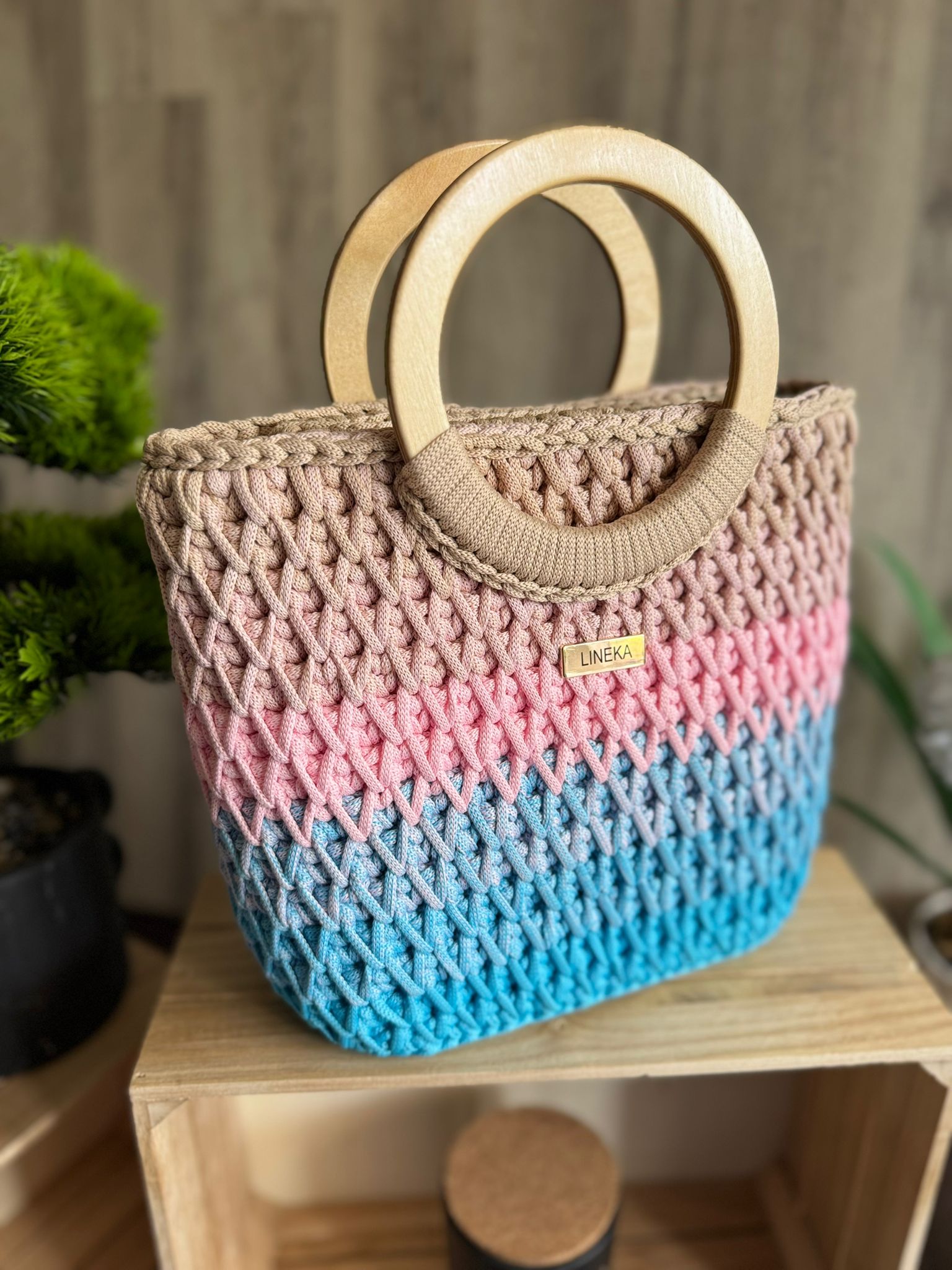 Torebka szydełkowa Lineka – Ombre Cotton Candy - obrazek 3
