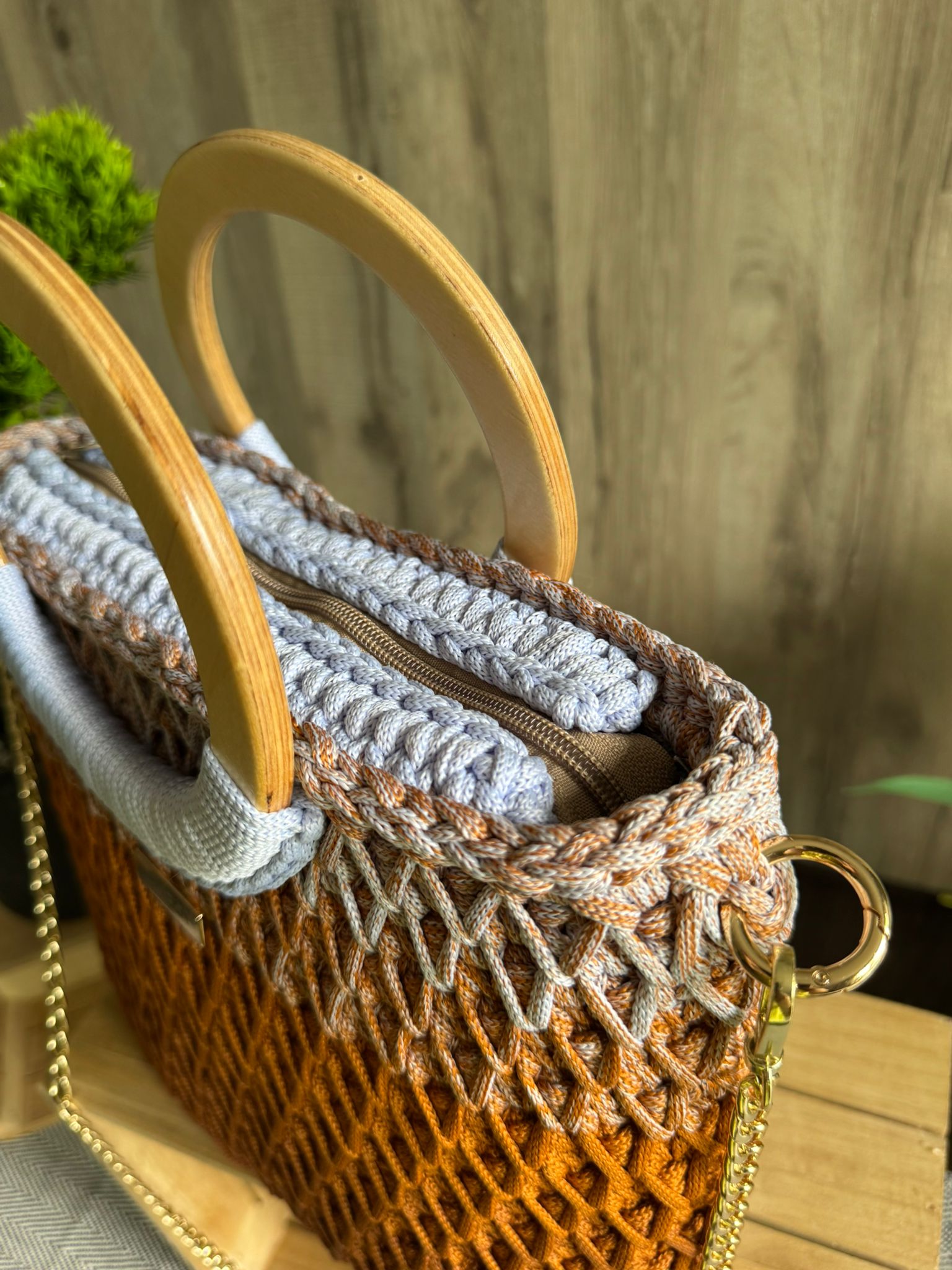 Torebka szydełkowa Lineka – karmel Ombre - obrazek 7
