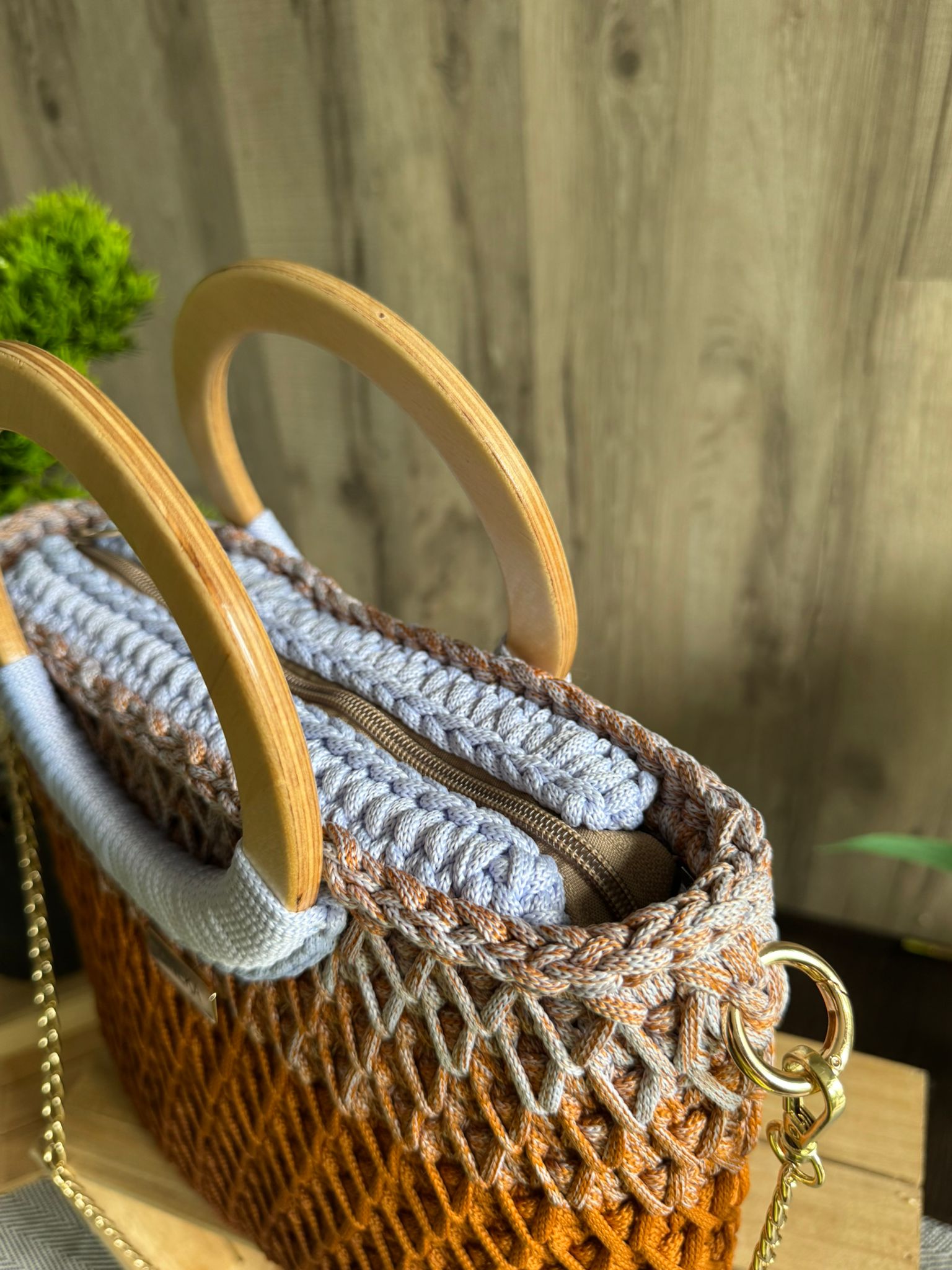 Torebka szydełkowa Lineka – karmel Ombre - obrazek 9