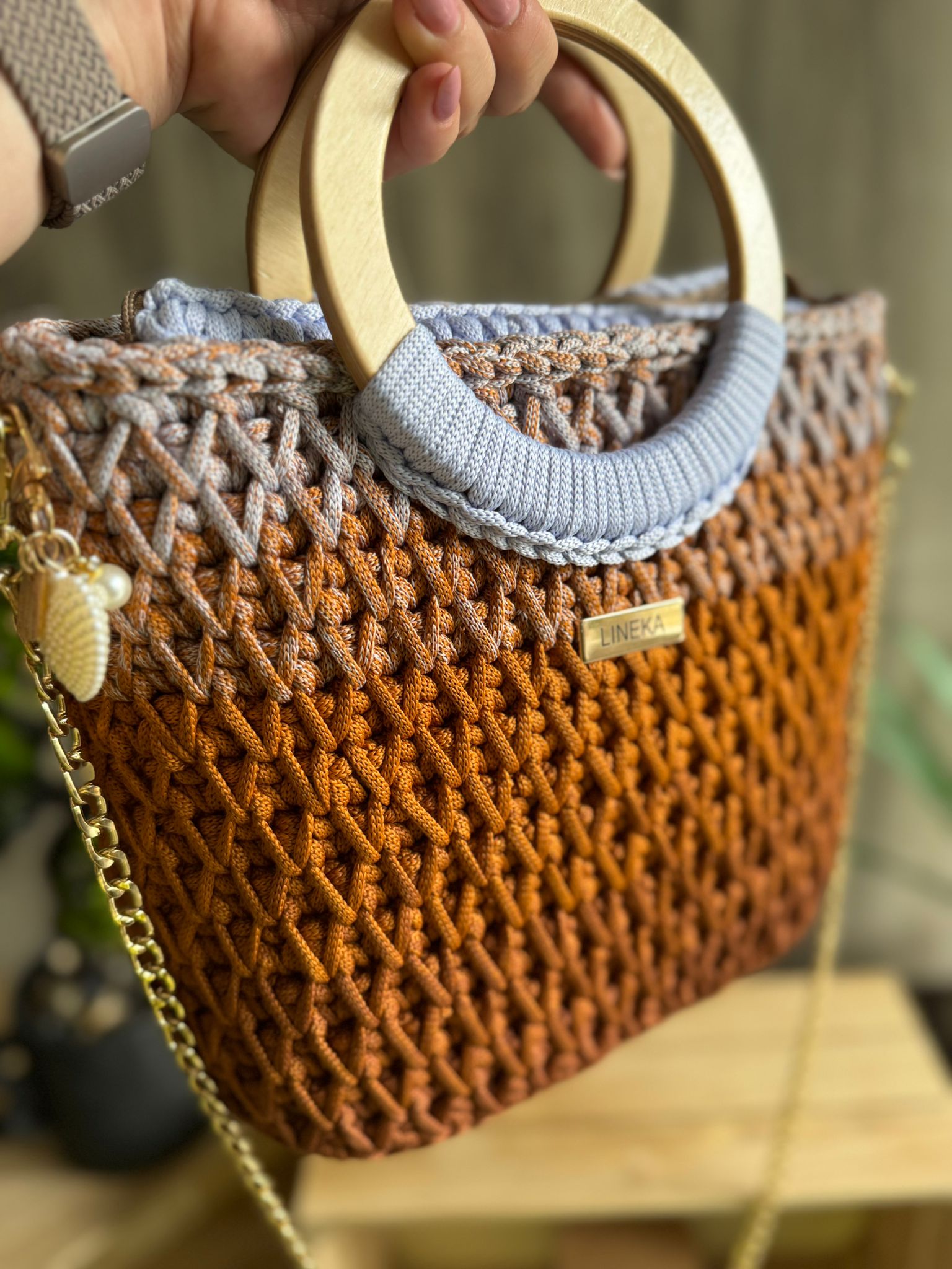 Torebka szydełkowa Lineka – karmel Ombre - obrazek 10