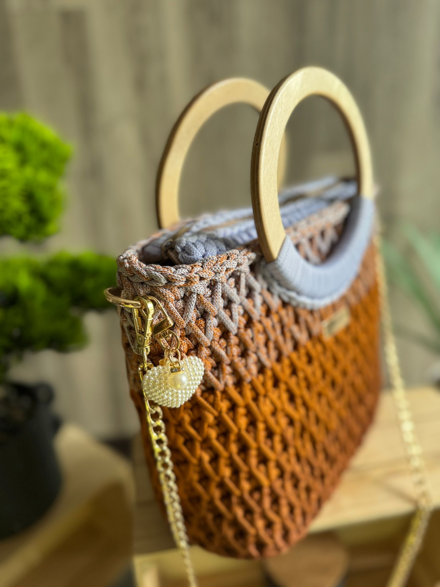 Torebka szydełkowa Lineka – karmel Ombre - obrazek 11