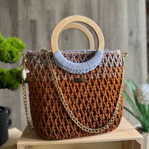 Torebka szydełkowa Lineka – karmel Ombre