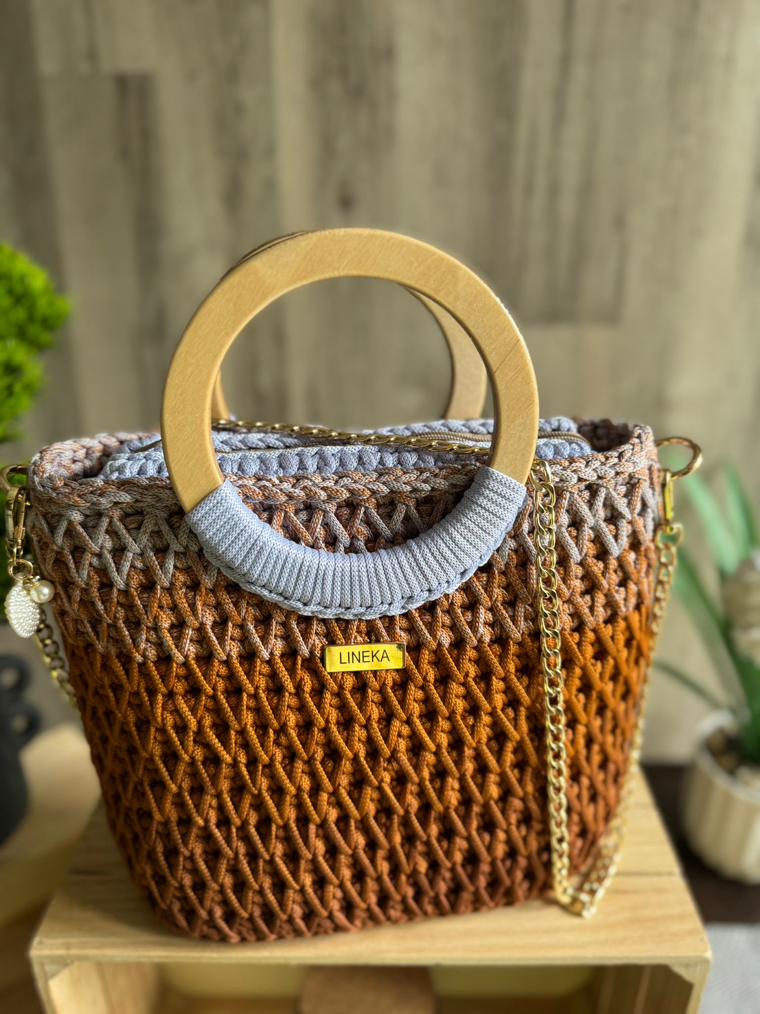 Torebka szydełkowa Lineka – karmel Ombre - obrazek 6