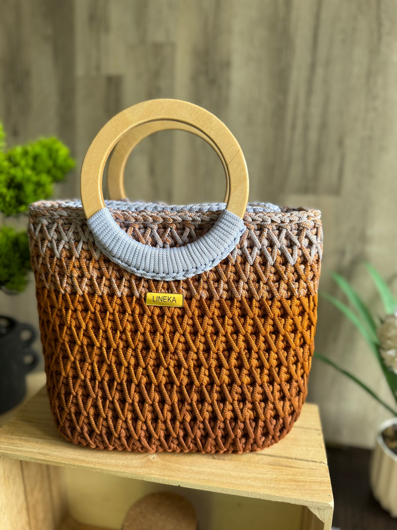 Torebka szydełkowa Lineka – karmel Ombre - obrazek 3