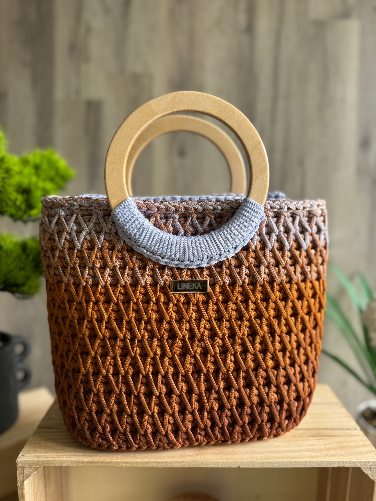 Torebka szydełkowa Lineka – karmel Ombre - obrazek 2