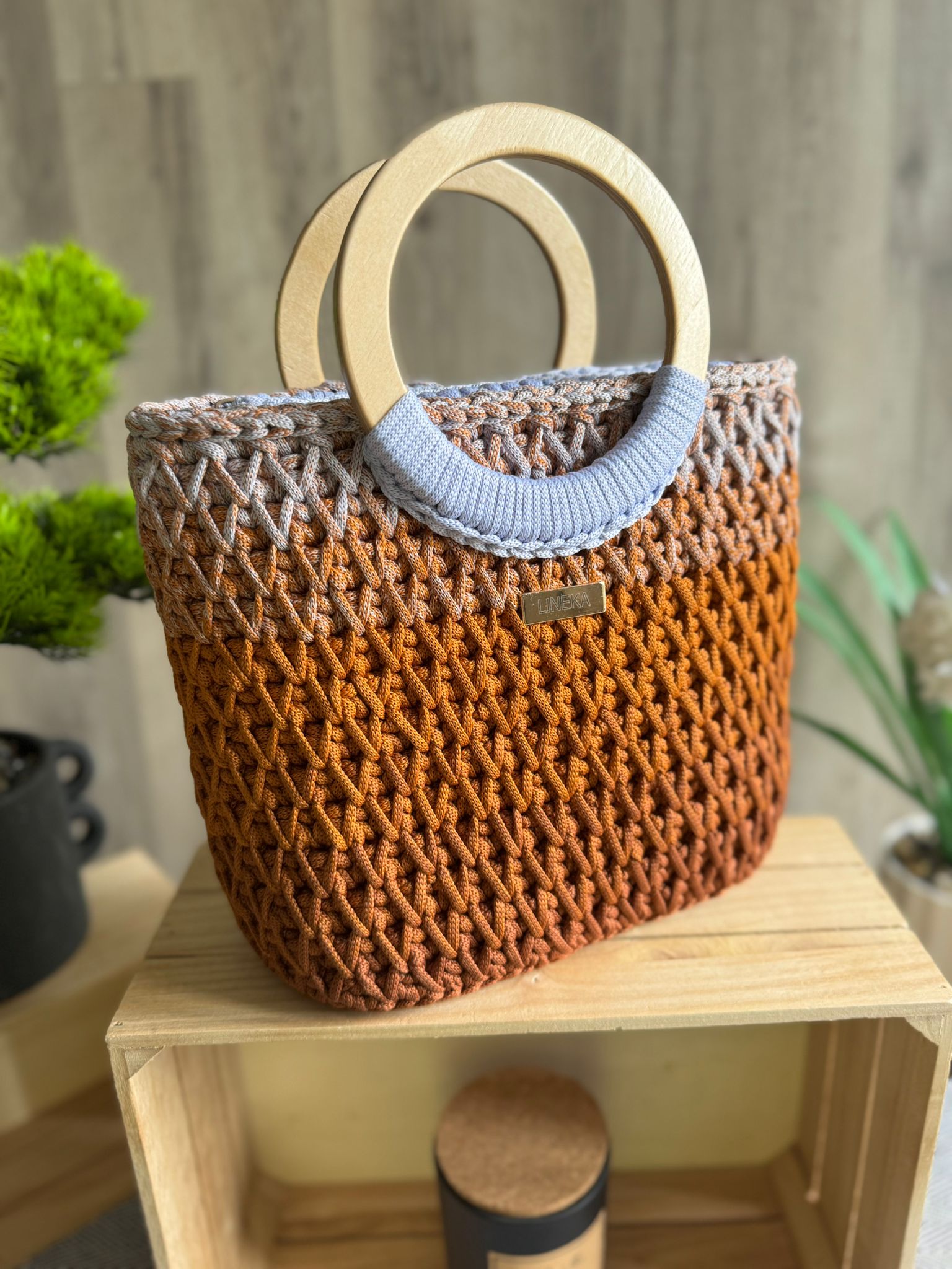 Torebka szydełkowa Lineka – karmel Ombre - obrazek 8