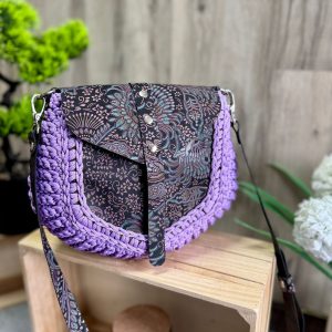 Torebka szydełkowa Lineka – Lavender lawendowa z orientalną klapką