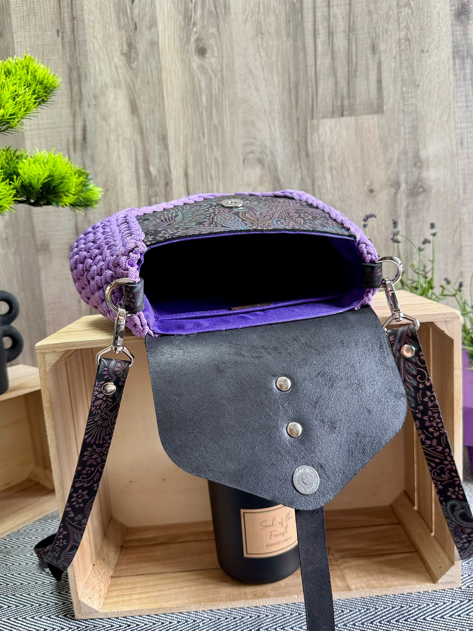 Torebka szydełkowa Lineka – Lavender lawendowa z orientalną klapką - obrazek 3