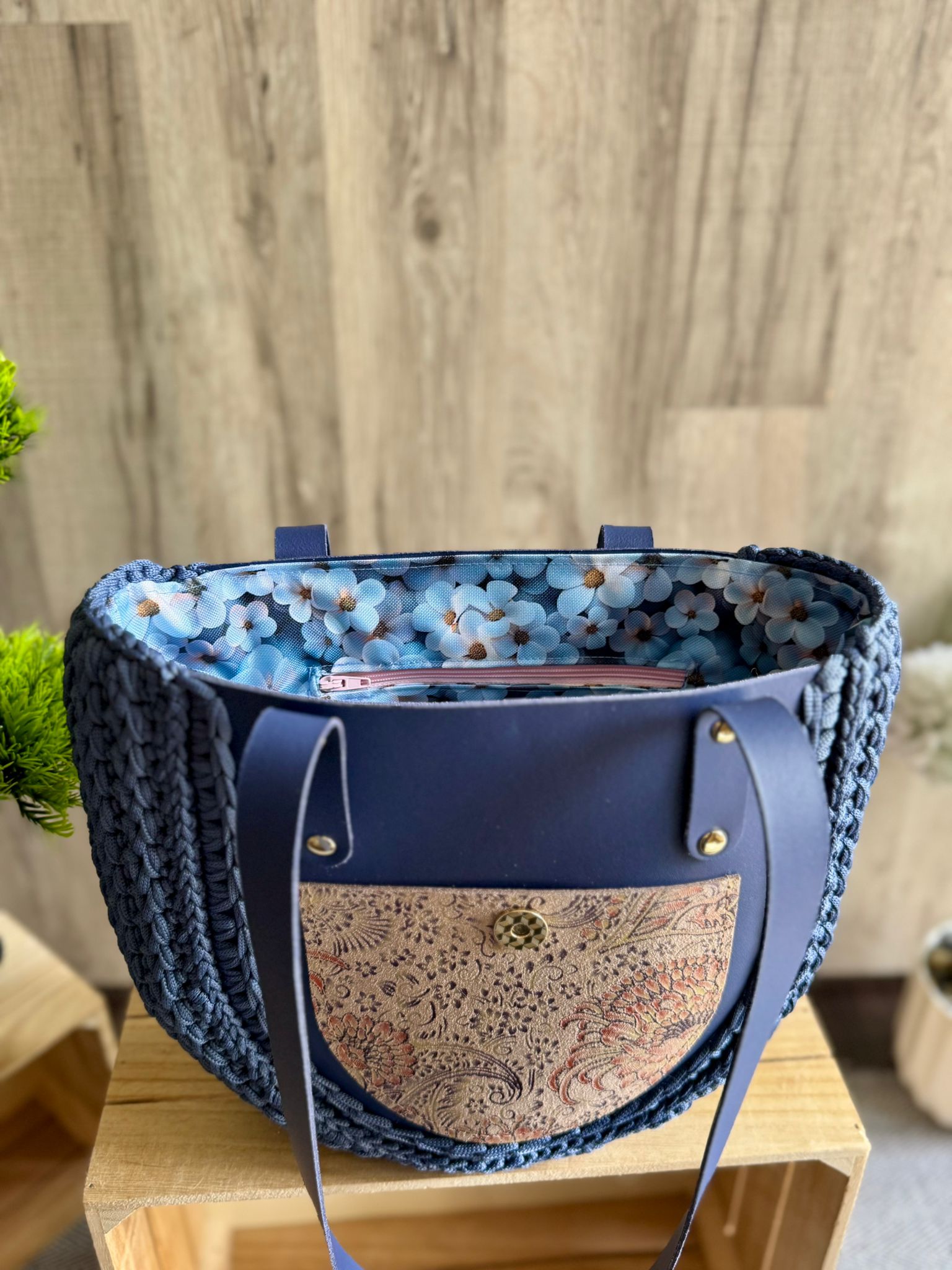 Torebka szydełkowa Lineka – Shopperka Jeans - obrazek 10