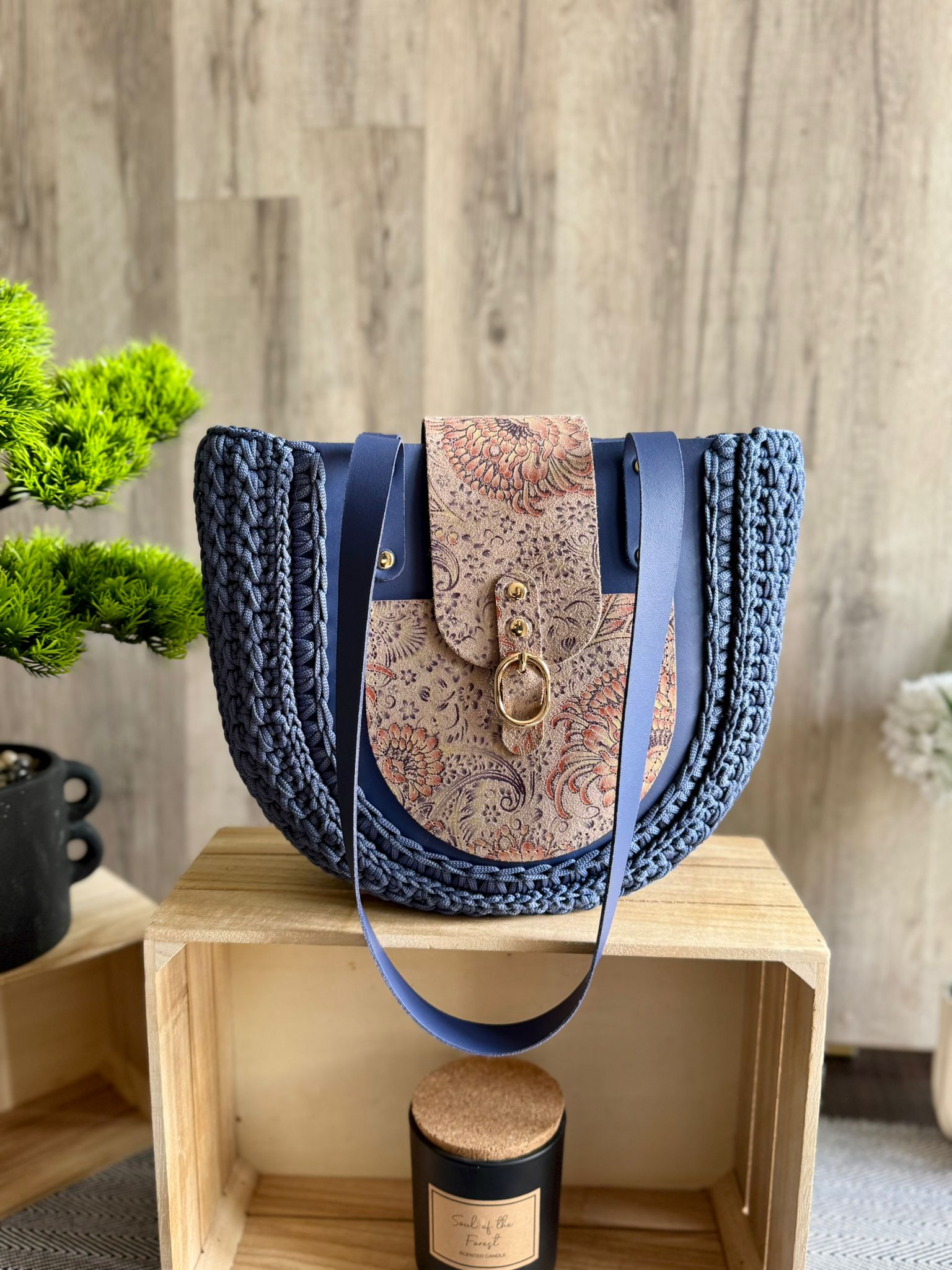 Torebka szydełkowa Lineka – Shopperka Jeans - obrazek 12