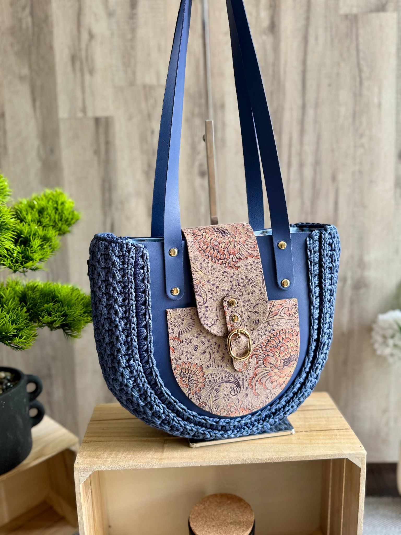 Torebka szydełkowa Lineka – Shopperka Jeans - obrazek 9