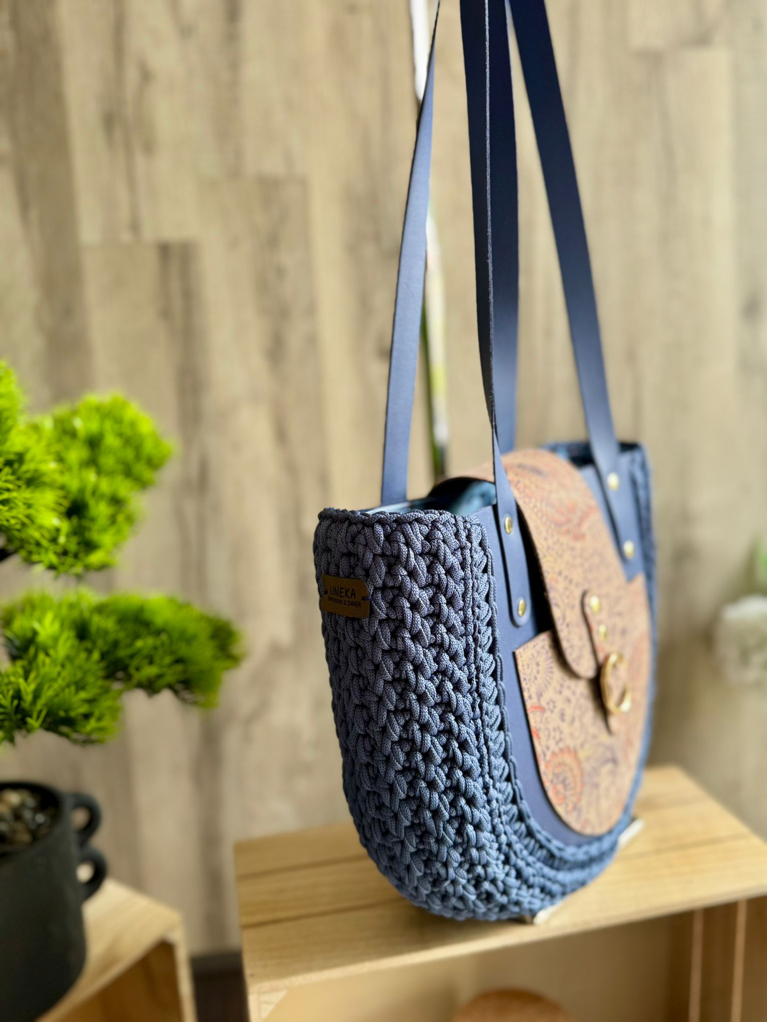 Torebka szydełkowa Lineka – Shopperka Jeans - obrazek 8