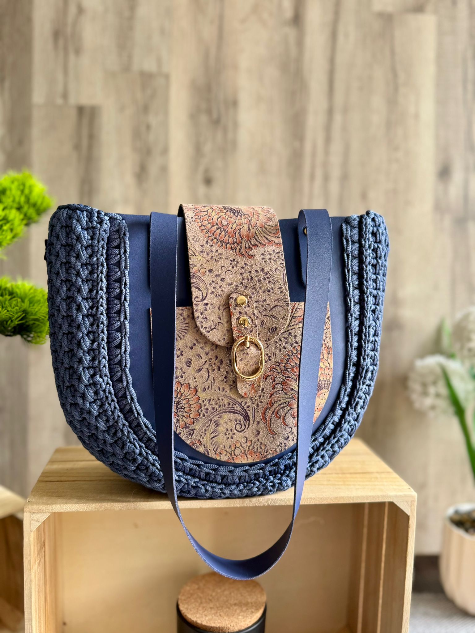 Torebka szydełkowa Lineka – Shopperka Jeans - obrazek 7