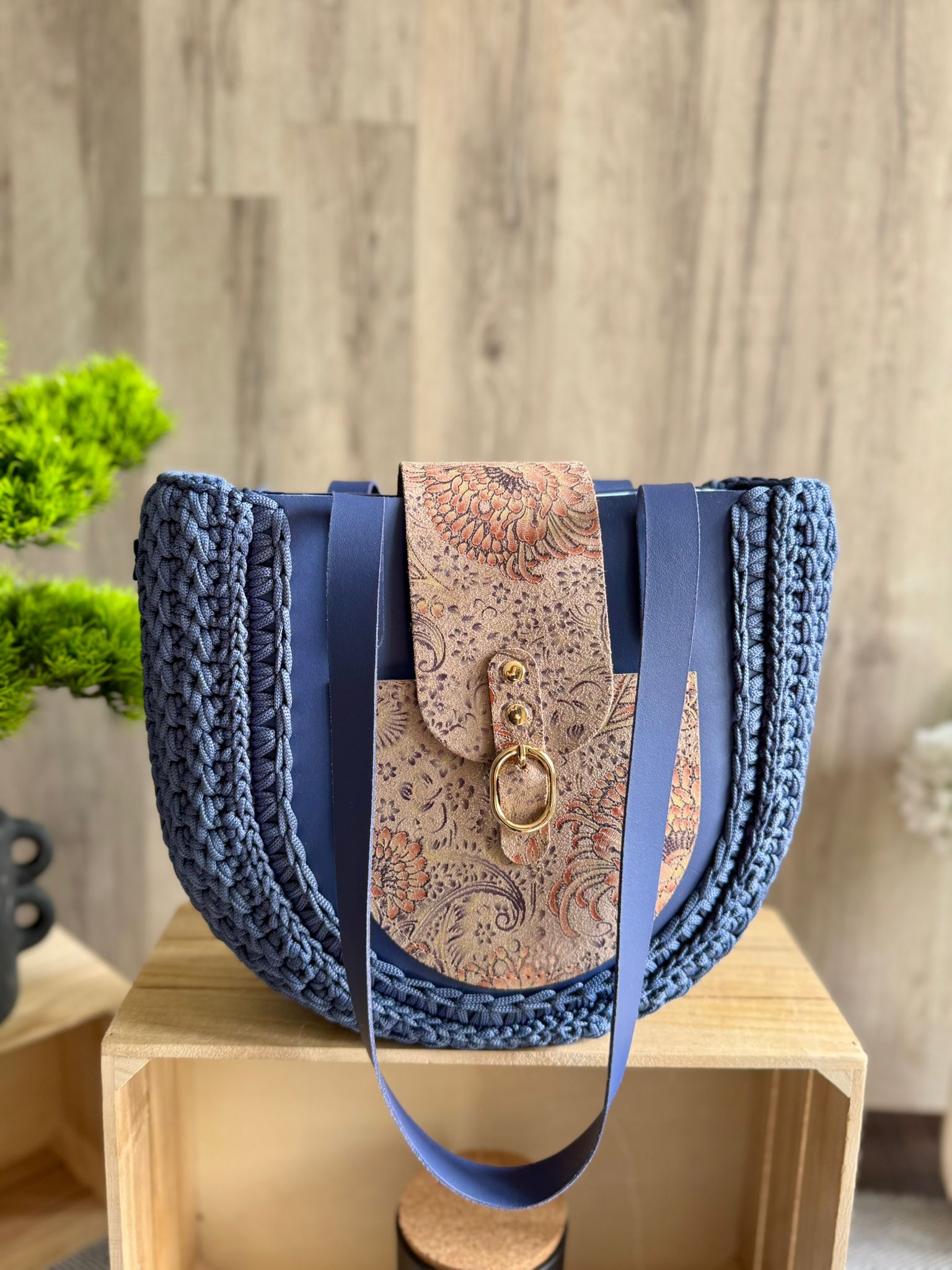 Torebka szydełkowa Lineka – Shopperka Jeans - obrazek 6