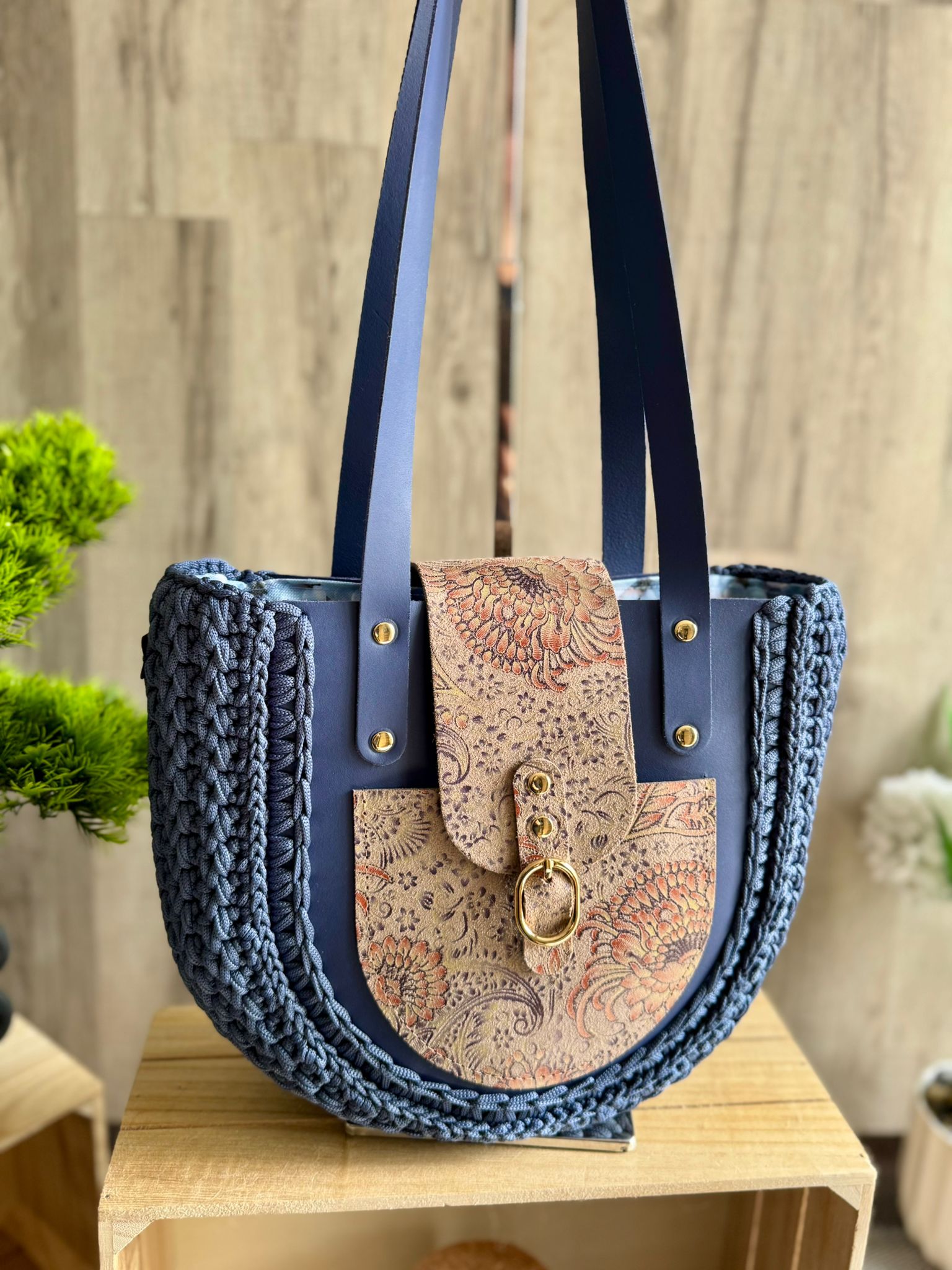 Torebka szydełkowa Lineka – Shopperka Jeans - obrazek 4