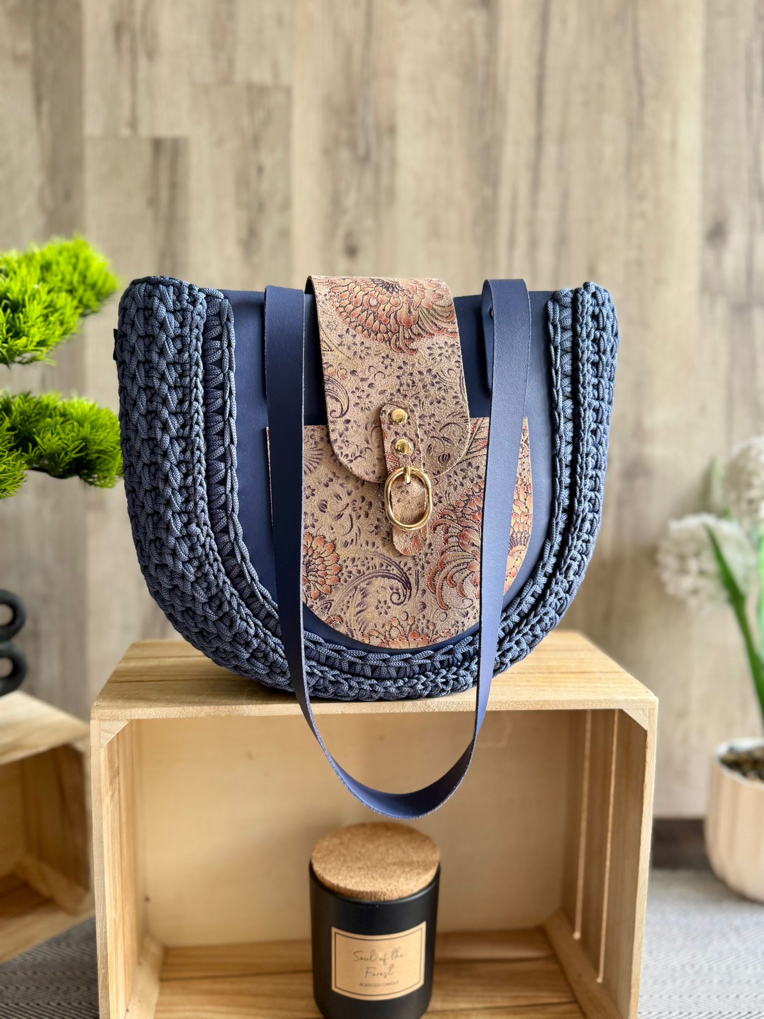Torebka szydełkowa Lineka – Shopperka Jeans - obrazek 3