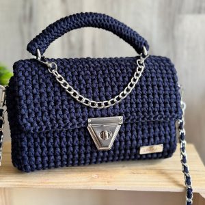 Torebka szydełkowa Lineka – model COCO granat królewski