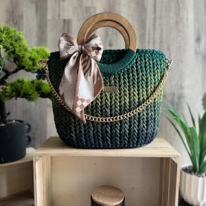 Torebka szydełkowa LINEKA – zielone ombre