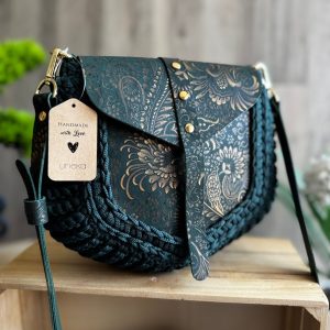 ASTRID Torebka szydełkowa Lineka – Emerald butelkowa zieleń