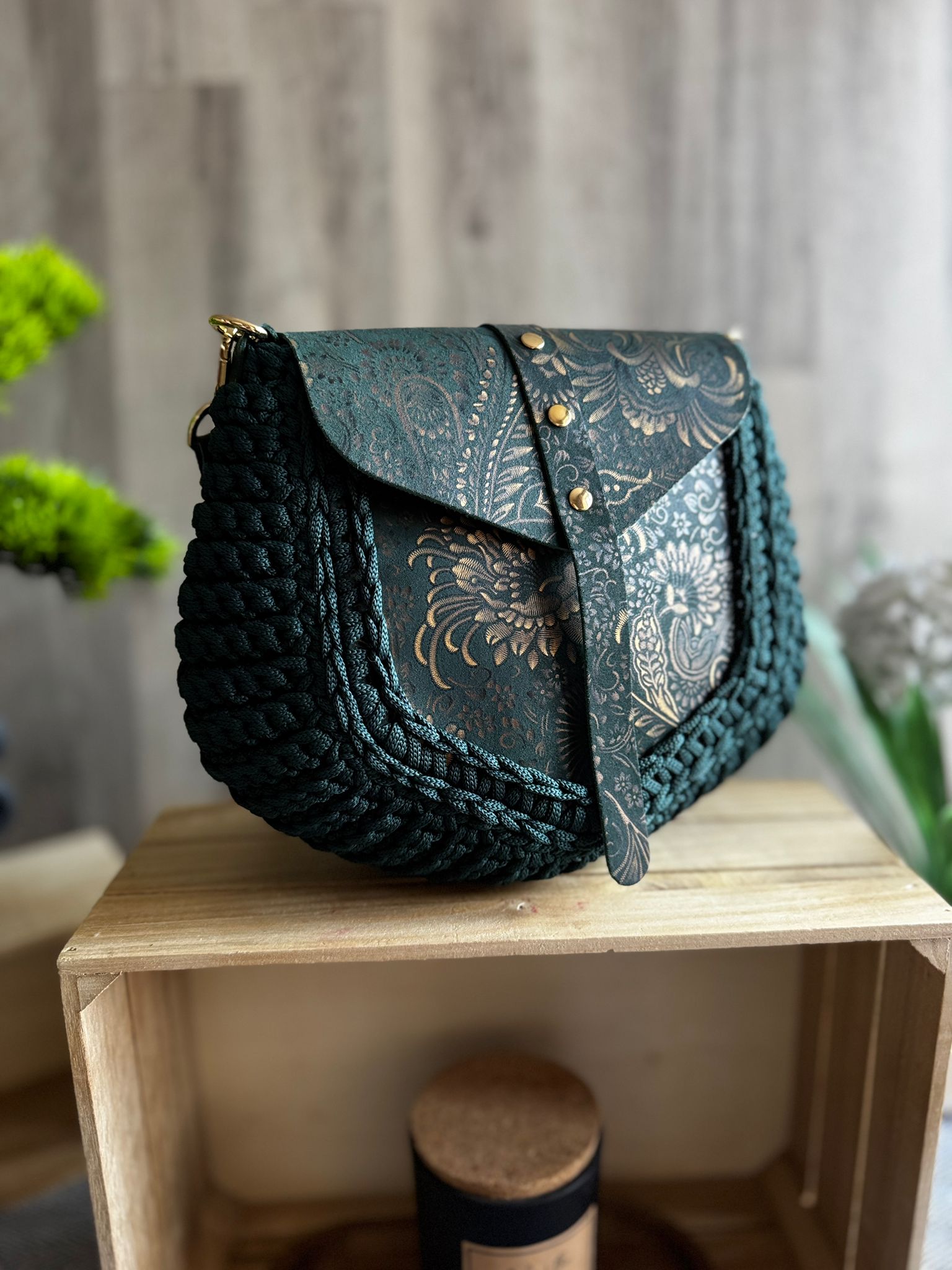 ASTRID Torebka szydełkowa Lineka – Emerald butelkowa zieleń - obrazek 7