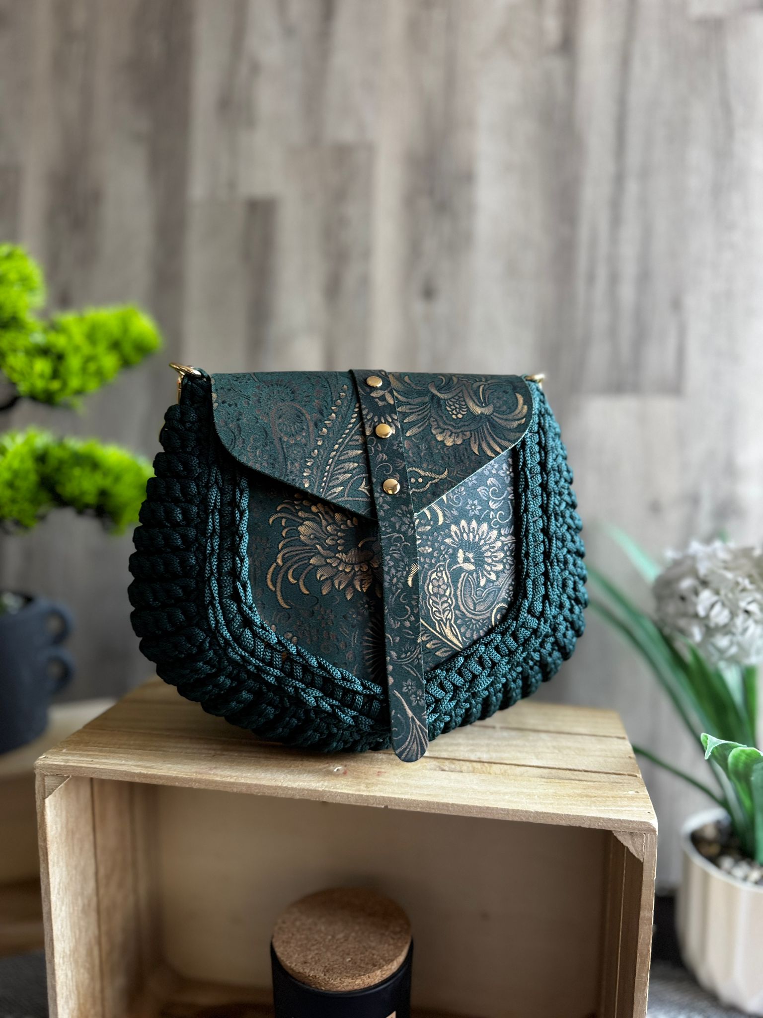 ASTRID Torebka szydełkowa Lineka – Emerald butelkowa zieleń - obrazek 8