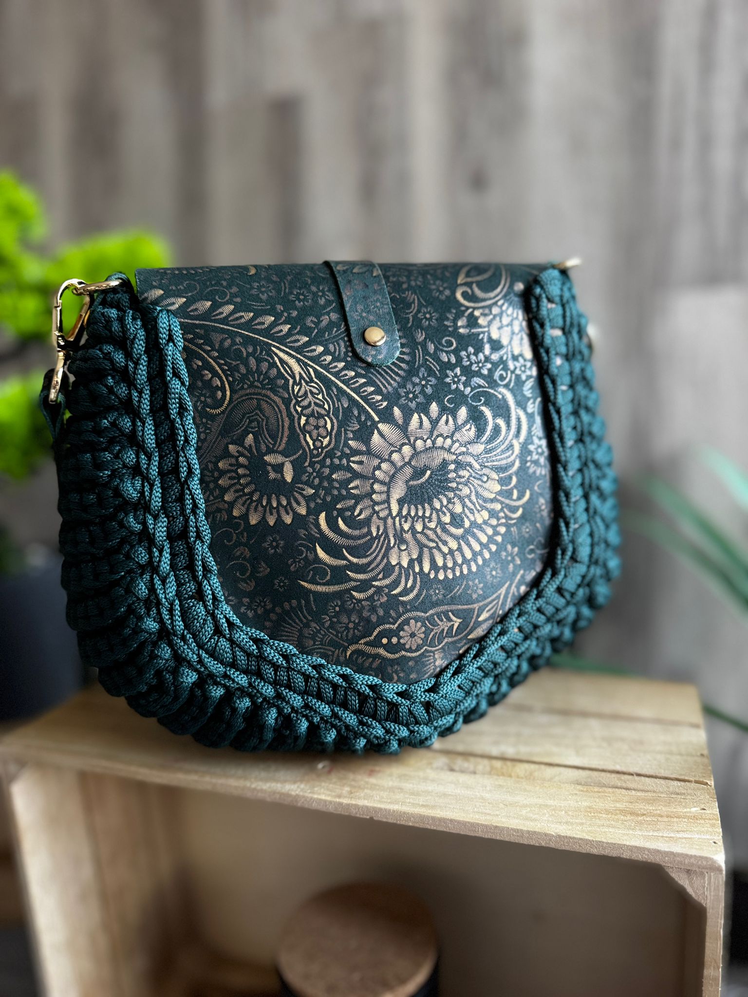 ASTRID Torebka szydełkowa Lineka – Emerald butelkowa zieleń - obrazek 10