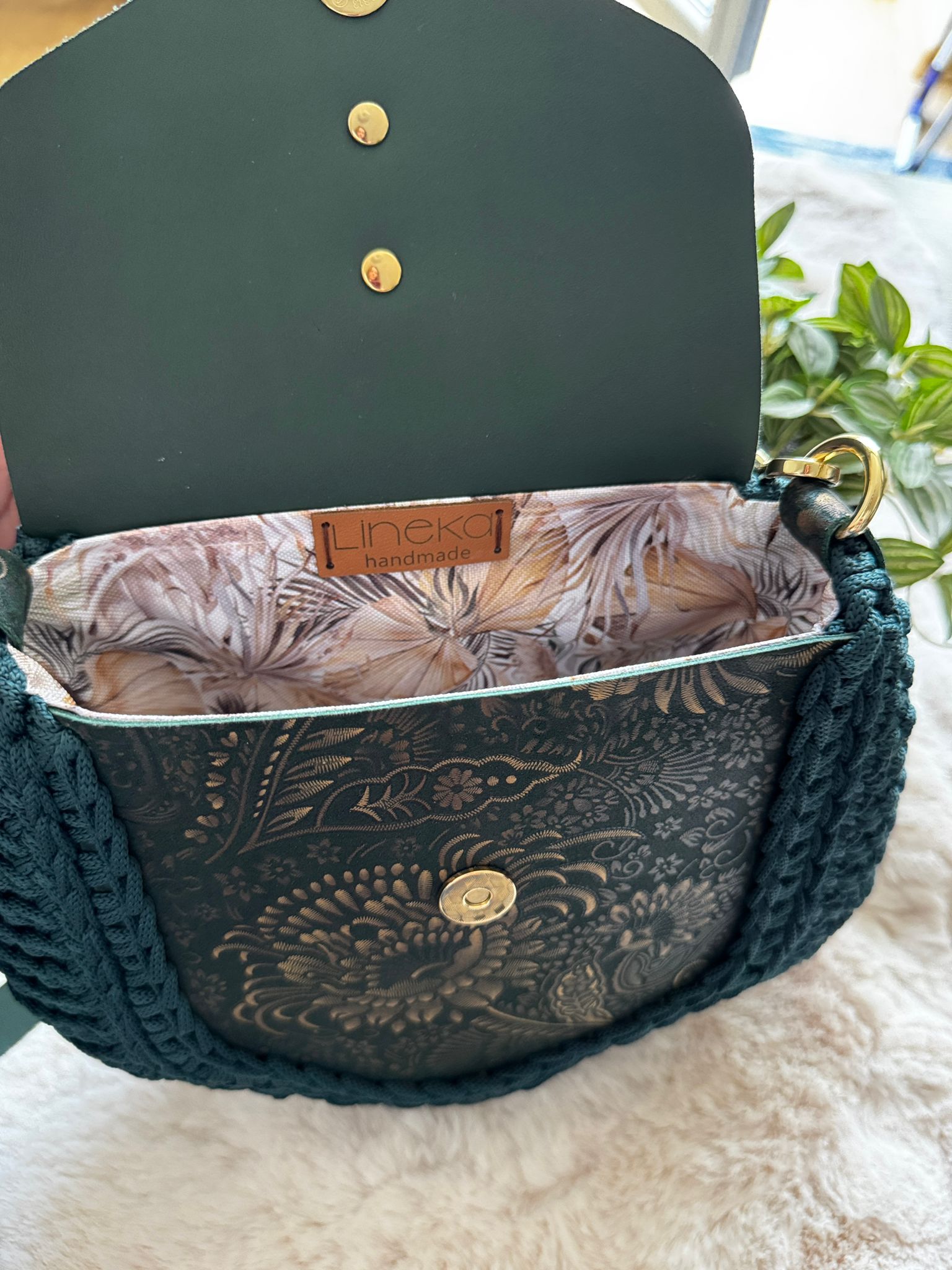 ASTRID Torebka szydełkowa Lineka – Emerald butelkowa zieleń - obrazek 14