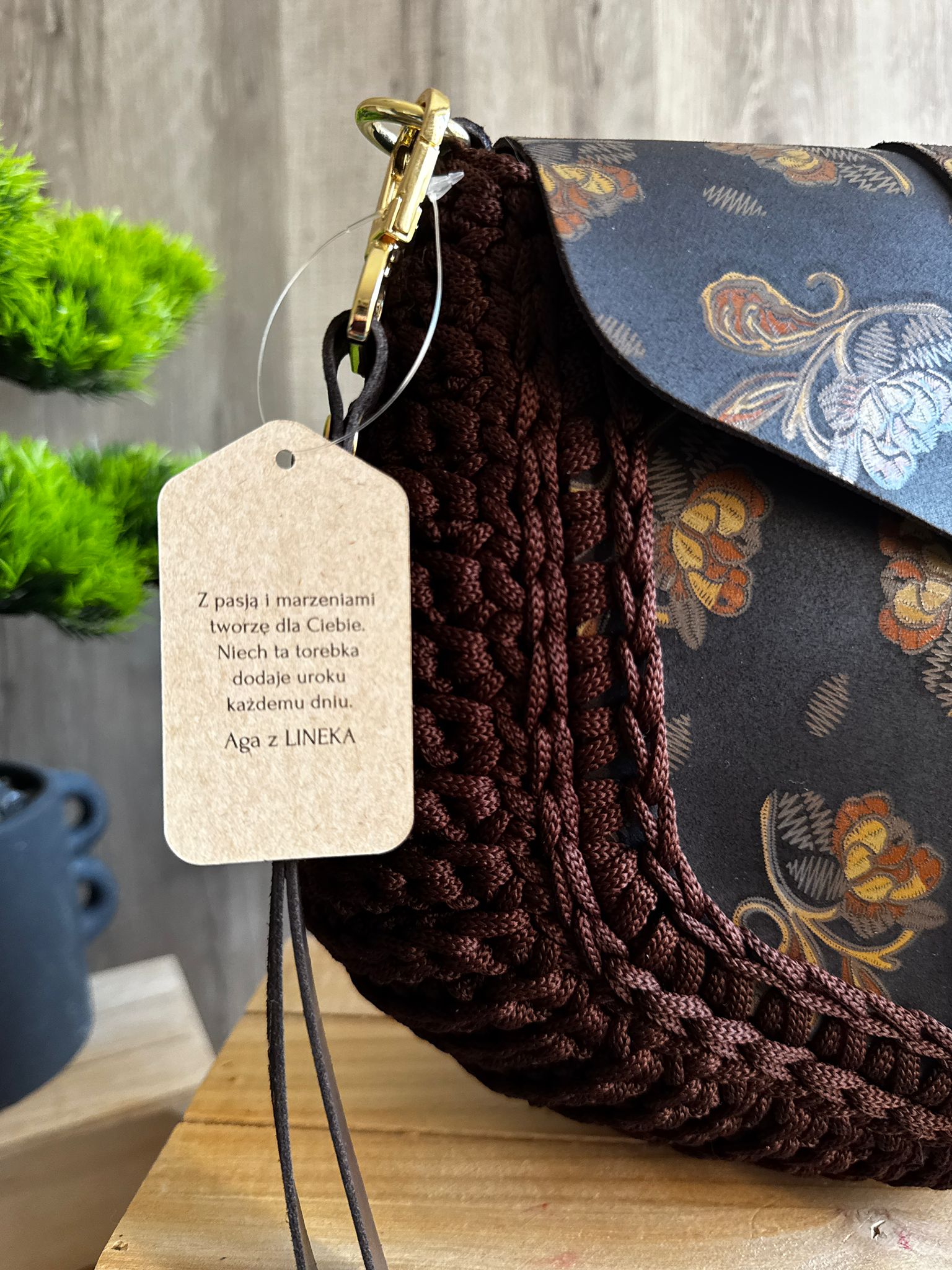 ASTRID Torebka szydełkowa Lineka – Brown Harmony - obrazek 3