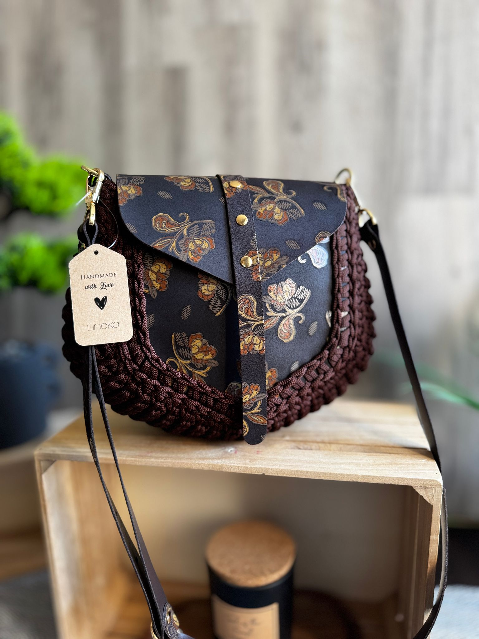 ASTRID Torebka szydełkowa Lineka – Brown Harmony - obrazek 5