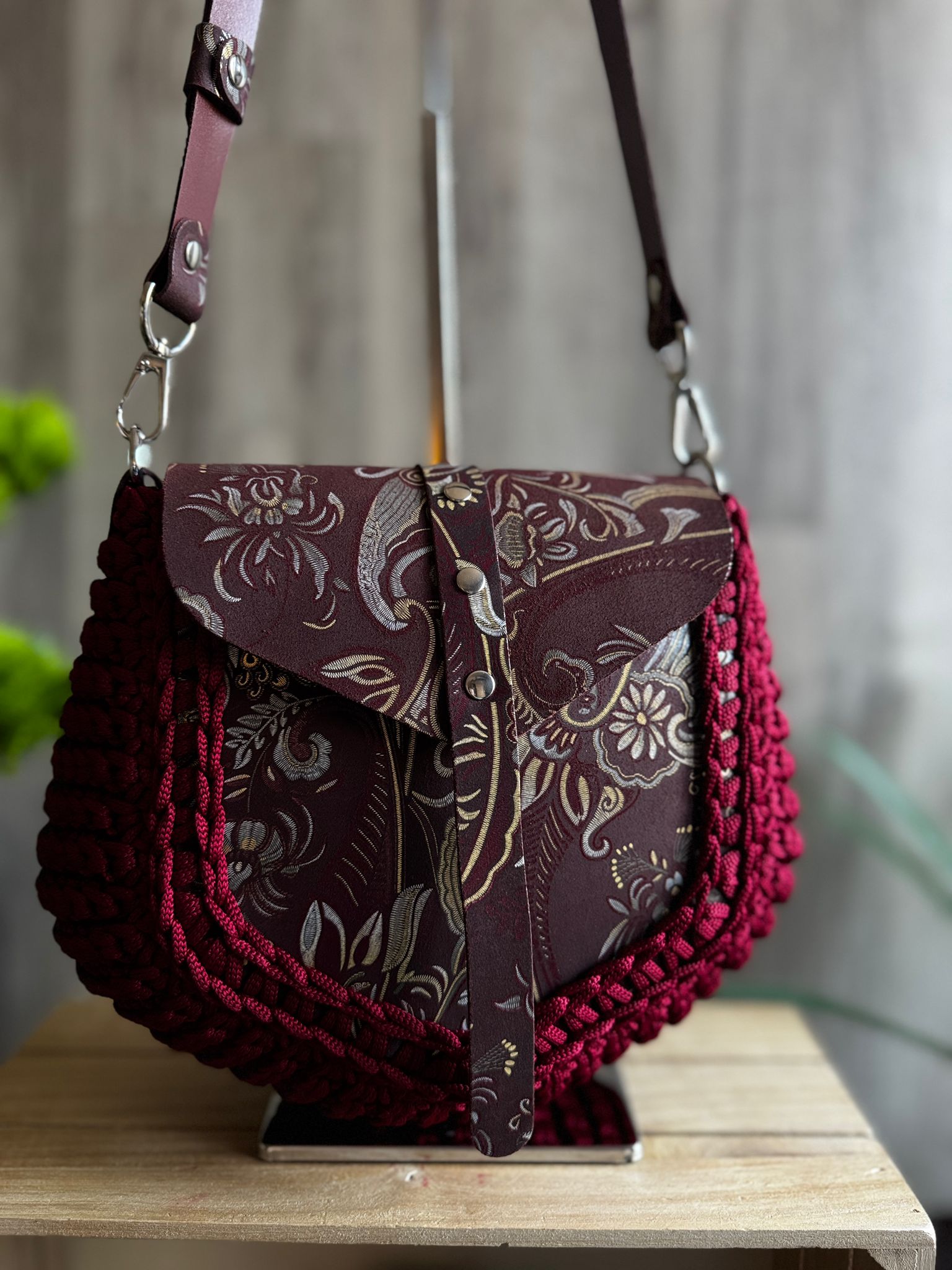 ASTRID Torebka szydełkowa Lineka – Burgund & Orientalny Blask - obrazek 7
