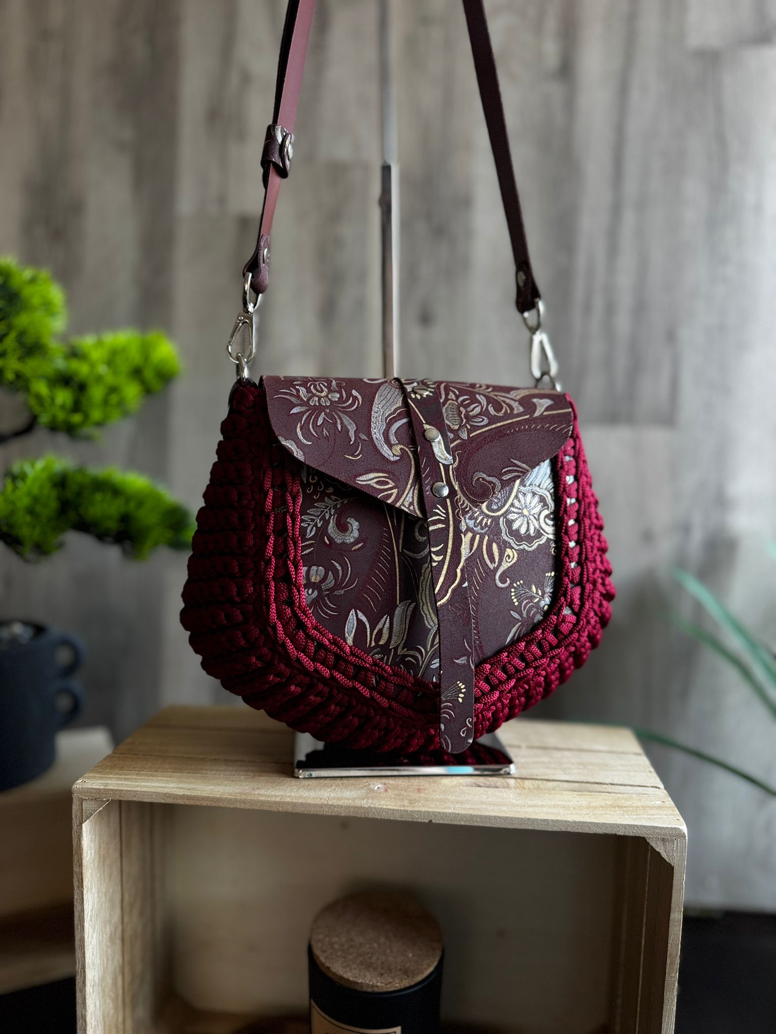 ASTRID Torebka szydełkowa Lineka – Burgund & Orientalny Blask - obrazek 8