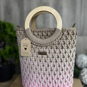 Torebka szydełkowa LINEKA – beż z różem